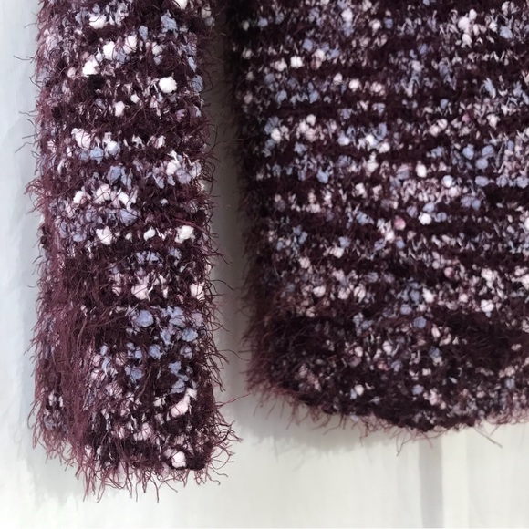 Loft Burgundy Wine Lavender White Mock Turtleneck Fuzzy Pullover Sweater Top L - Picture 4 of 6